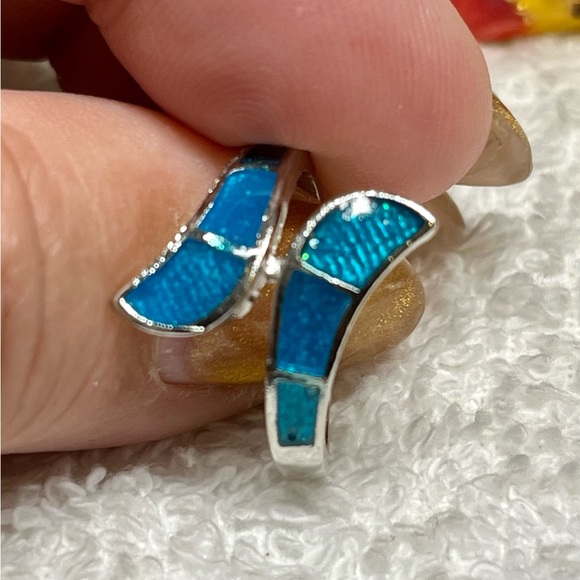 🦋Cute silver plate ring with rhinestone and inlay opal look/costume NWOT - Picture 3 of 9